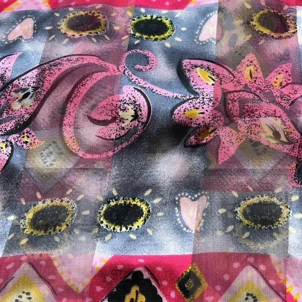 Pink and Black Yellow Bright Vibrant Scarf Barbie Pink Semi Sheer